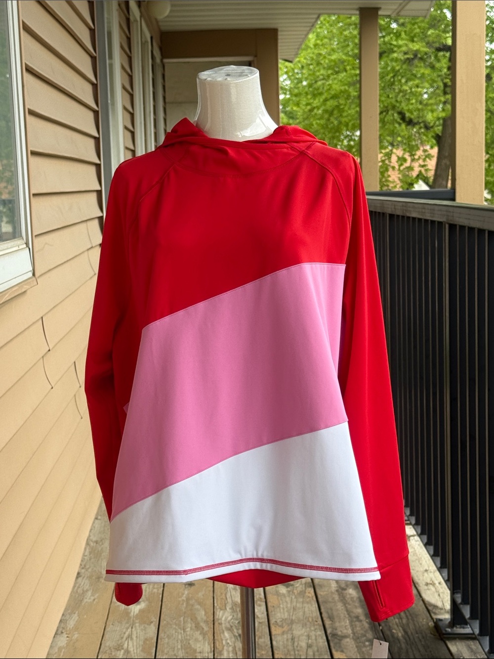 NWT Talbots Red Pink White Colorblock Hooded Sweatshirt Tunic